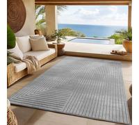 SIMPEX Tapis extérieur résistant à la Pluie pour Salon, Chambre, véranda - Poils Courts Gris, Effet Relief, Doux et Lavable, Adapté à l Extérieur, Facile à Entretenir, 120x170 cm