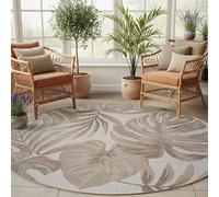 SIMPEX Tapis Extérieur Rond 120 cm Beige, Résistant aux Intempéries et UV, Tapis Balcon Terrasse Jardin Intérieur Extérieur, Motif Feuilles de Palmier Facile à Nettoyer Robuste