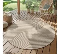 SIMPEX Tapis Extérieur Rond 120 cm Beige Résistant UV Facile d'entretien Style Skandi Boho pour Balcon Terrasse Jardin