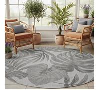 SIMPEX Tapis Extérieur Rond 120 cm Gris Tapis Balcon Terrasse Jardin Intérieur Extérieur Motif Feuilles de Palmier robuste