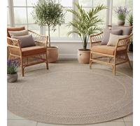 SIMPEX Tapis Extérieur Rond 160 cm Beige, Résistant aux Intempéries et aux UV, Tapis pour Terrasse Jardin Salon Intérieur Extérieur, Design Uni avec Bordure Robuste Facile à Nettoyer