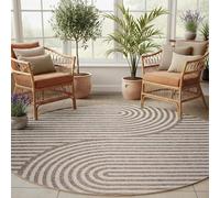 SIMPEX Tapis Extérieur Rond 160 cm Beige, Résistant aux Intempéries et UV, Tapis pour Terrasse Jardin Salon, Intérieur Extérieur Style Boho Scandinave Facile à Nettoyer Aspirer ou essuyer