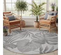 SIMPEX Tapis Extérieur Rond 160 cm Gris, Résistant aux Intempéries et UV, Tapis pour Terrasse Jardin Salon Intérieur Extérieur, Motif Feuilles de Palmier Facile d'entretien Facile