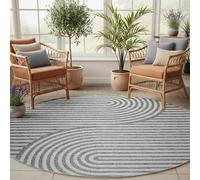 SIMPEX Tapis Extérieur Rond 160 cm Gris, Résistant aux Intempéries et UV, Tapis pour Terrasse Jardin Salon, Intérieur Extérieur Style Boho Scandinave Facile à Nettoyer Aspirer ou essuyer