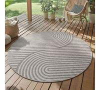 SIMPEX Tapis Extérieur Rond 160 cm Gris Résistant UV Facile d'entretien Style Scandinave Boho pour Terrasse Jardin Salon