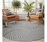SIMPEX Tapis Extérieur Rond 160 cm Gris, Tapis pour Terrasse Jardin Salon, Intérieur Extérieur Style Boho Scandinave