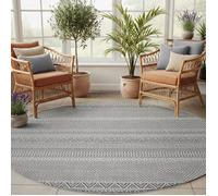 SIMPEX Tapis Extérieur Rond 160 cm Gris, Tapis pour Terrasse Jardin Salon Intérieur Extérieur, Style Boho Scandinave Robuste