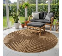SIMPEX Tapis Extérieur Rond 160 cm Résistant aux Intempéries Facile d'entretien Aspect Jute Naturel Design Palmiers pour Terrasse Jardin Salon Salle à Manger