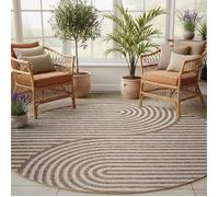 SIMPEX Tapis Extérieur Rond 200 cm Beige, Tapis pour Jardin Terrasse Salon Salle à Manger, Intérieur Extérieur
