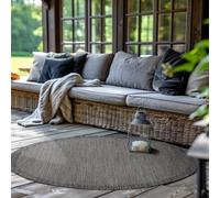 Tapis Extérieur Rond, pour Terrasse, Balcon et Jardin, Tapis de Cuisine Uni, Design Résistant aux Intempéries, Tissage Plat Effet Sisal, Tapis Lavable 200 cm Rond, Noir