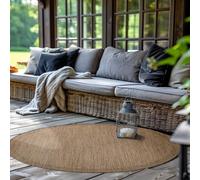 SIMPEX Tapis Extérieur Rond, pour Terrasse, Balcon et Jardin, Tapis de Cuisine Uni, Design Résistant aux Intempéries, Tissage Plat Effet Sisal, Tapis Lavable 120 cm Rond, Marron