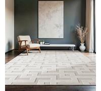 SIMPEX Tapis Indoor Outdoor résistant aux intempéries 240x340 cm, 3D Design Labyrinthe bohème, Lavable, résistant aux intempéries, Couleur crème Naturelle, Salon, Chambre, Tapis de terrasse