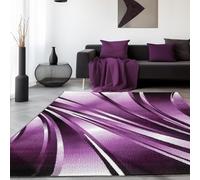 SIMPEX Tapis moderne design pour salon à poils courts -Motif à vagues abstraites - Chiné - Dimensions : 160 x 230 cm - Noir, violet, blanc