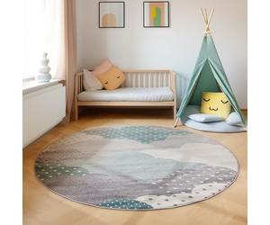 SIMPEX Tapis pour Enfants, Conception de Nuages, Tapis Bleu, 120 cm Rond, Tapis pour Enfants, Tapis Chambre d'enfant