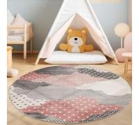 SIMPEX Tapis pour Enfants, Conception de Nuages, Tapis Rose, 160 cm Rond, Tapis pour Enfants, Tapis Chambre d'enfant