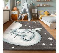 SIMPEX Tapis pour Enfants, Conception d'éléphant, Tapis Bleu, 120 cm Rond, Tapis pour Enfants, Tapis Chambre d'enfant