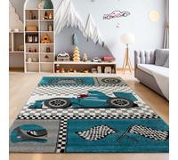 SIMPEX Tapis pour Enfants, Voiture de Course, Bleu, 80 x 150 cm, Chambre d'enfant