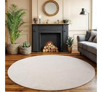 SIMPEX Tapis Salon Rond 120 cm Crème Uni Bouclé Boucles Style Scandinave Moderne Doux Résistant Facile à Nettoyer Salle à Manger Chambre