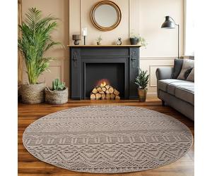 SIMPEX Tapis Rond 160 cm Beige Design Vintage Bou oucles Style Scandinave Moderne Doux Résistant Facile à Nettoyer Grand Tapis pour Salon Salle à Manger Chambre