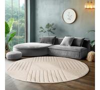 SIMPEX Tapis Rond 160 cm Crème à Poils Longs Design Scandi Boho à Carreaux Effet Relief Shaggy Doux Moelleux Robuste Facile à Nettoyer Moderne pour Chambre à Coucher