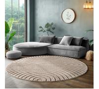 SIMPEX Tapis Rond 200 cm Beige à Poils Longs Design Scandi Boho Effet Relief Shaggy Doux Moelleux Robuste Facile à Nettoyer Moderne pour Chambre à Coucher
