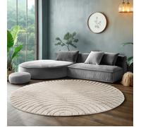 SIMPEX Tapis Rond 200 cm Crème à Poils Longs Design Scandi Boho Effet Relief Shaggy Doux Moelleux Robuste Facile à Nettoyer Moderne pour Chambre à Coucher