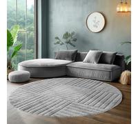 SIMPEX Tapis Rond 200 cm Gris à Poils Longs Design Scandi Boho à Carreaux Effet Relief Shaggy Doux Moelleux Robuste Facile à Nettoyer Moderne pour Chambre à Coucher