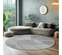 SIMPEX Tapis Rond 200 cm Gris, Grand Tapis Shaggy Poils Longs, Doux, Salon Style Scandinave Boho, Facile à Entretenir, Dos en Jute