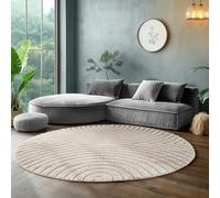 SIMPEX Tapis Rond 80 cm Crème à Poils Longs Design Scandi Boho Effet Relief Shaggy Doux Moelleux Robuste Facile à Nettoyer Moderne pour Table d'Appoint