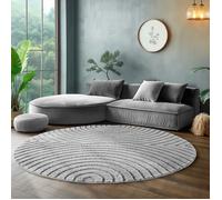 SIMPEX Tapis Rond 80 cm Gris à Poils Longs Design Scandi Boho Effet Relief Moderne pour Table d'Appoint