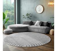 SIMPEX Tapis Rond 80 cm Gris à Poils Longs Design Scandi Boho Effet Relief Shaggy Doux Moelleux Robuste Facile à Nettoyer Moderne pour Table d'Appoint