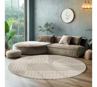 SIMPEX Tapis Rond à Poils Longs Pour Salon, Cuisine, Chambre à Coucher - Style Scandinave et Bohème Avec Design 3D, Doux et Moelleux - 200 x 200 cm, Beige
