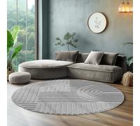 SIMPEX Tapis Rond à Poils Longs pour Salon et Chambre à Coucher, Tapis de Cuisine, Style Scandinave et Bohème avec Design 3D, Doux et Moelleux. Taille: 120 x 120 cm, Argent