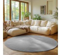 SIMPEX Tapis Rond Argent 120 cm Tapis à Poils Courts Lavable, Rond, Doucement Antidérapant et Design Monochrome Moderne pour Salon, Chambre, Cuisine et Chambre d'enfant