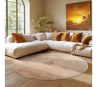 SIMPEX Tapis Rond Beige 120 cm Tapis à Poils Courts Lavable, Rond, Antidérapant et Doux, Design Monochrome Moderne pour Salon, Chambre, Cuisine et Chambre d'enfant