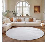 SIMPEX Tapis Rond Blanc 80 cm Tapis à Poils Courts Lavable, Rond, Doucement Antidérapant et Design Monochrome Moderne pour Salon, Chambre, Cuisine et Chambre d'enfant