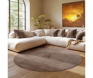 SIMPEX Tapis Rond Brun 160 cm Tapis à Poils Courts Lavable, Rond, Antidérapant et Doux, Design Monochrome Moderne pour Salon, Chambre, Cuisine et Chambre d'enfant