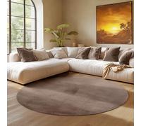 SIMPEX Tapis Rond Brun 80 cm Tapis à Poils Courts Lavable, Rond, Doucement Antidérapant et Design Monochrome Moderne pour Salon, Chambre, Cuisine et Chambre d'enfant