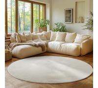 SIMPEX Tapis Rond Crème 160 cm Tapis à Poils Courts Lavable, Rond, Doucement Antidérapant et Design Monochrome Moderne pour Salon, Chambre, Cuisine et Chambre d'enfant