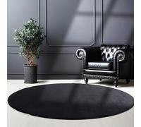 SIMPEX Tapis Rond Lavable 160 cm Noir Uni Poils Courts Moderne Doux Antidérapant Lavable en Machine pour Salon Chambre Salle à Manger