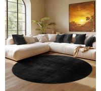 SIMPEX Tapis Rond Noir 80 cm Tapis à Poils Courts Lavable, Rond, Antidérapant et Doux, Design Monochrome Moderne pour Salon, Chambre, Cuisine et Chambre d'enfant