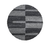 SIMPEX Tapis Rond Shaggy 160 cm Gris Style flokati à Carreaux, Polyvalent et Doux, Entretien Simple, idéal pour Salon, Chambre ou Coin Repas, Ambiance Cosy