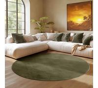 SIMPEX Tapis Rond Vert 80 cm Tapis à Poils Courts Lavable, Rond, Doucement Antidérapant et Design Monochrome Moderne pour Salon, Chambre, Cuisine et Chambre d'enfant