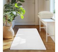 SIMPEX Tapis Runner Blanc 60x100 cm Tapis à Poils Courts Lavable, Antidérapant et Doux, Design Monochrome Moderne pour Chambre, Cuisine et Couloir