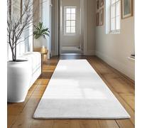 SIMPEX Tapis Runner Blanc 80x250 cm Tapis à Poils Courts Lavable, Antidérapant et Doux, Design Monochrome Moderne pour Chambre, Cuisine et Couloir