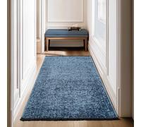 SIMPEX, Tapis Runner en Coton Chenille Bleu 80x150 cm Lavable, Style Boho, Vintage Kelim, Poils Courts, Antidérapant et Doux, Mélange Monochrome, pour Cuisine, Chambre & Couloir
