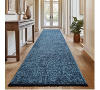 SIMPEX, Tapis Runner en Coton Chenille Bleu 80x250 cm Lavable, Style Boho, Vintage Kelim, Pour Cuisine, Chambre & Couloir