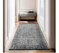 SIMPEX, Tapis Runner en Coton Chenille Gris 80x150 cm Lavable, Style Boho, Vintage Kelim, Pour Cuisine, Chambre & Couloir