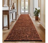 SIMPEX, Tapis Runner en Coton Chenille Terre Cuite 80x250 cm Lavable, Style Boho, Vintage Kelim, Poils Courts, Antidérapant et Doux, Mélange Monochrome, pour Cuisine, Chambre & Couloir