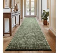 SIMPEX, Tapis Runner en Coton Chenille Vert 80x250 cm Lavable, Style Boho, Vintage Kelim, Pour Cuisine, Chambre & Couloir